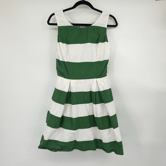 Eshakti Green White Stripe Fit & Flare Dress with Pockets Size Medium 10 M - Picture 1 of 7